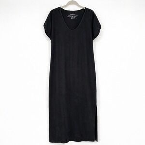 Pact Maxi T-Shirt Dress Sz M V-Neck 100% Organic Cotton Slit Casual Cap Sleeve